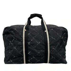 Auth CHANEL Old Travel Line Black White Nylon Boston Bag